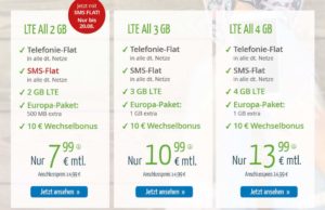 Günstigster Handyvertrag bzw. Allnet-Flat mit 2 GB LTE
