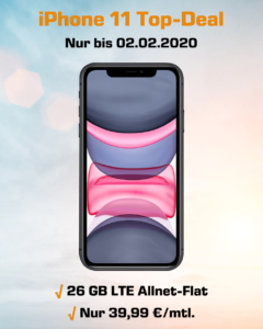 iPhone 11 Handyvertrag mit 26 GB LTE Allnet-Flat zum Mega-Tiefpreis