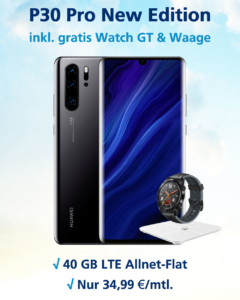 P30 Pro New Edition Handyvertrag mit Huawei Watch GT, Waage und 40 GB LTE Allnet-Flat