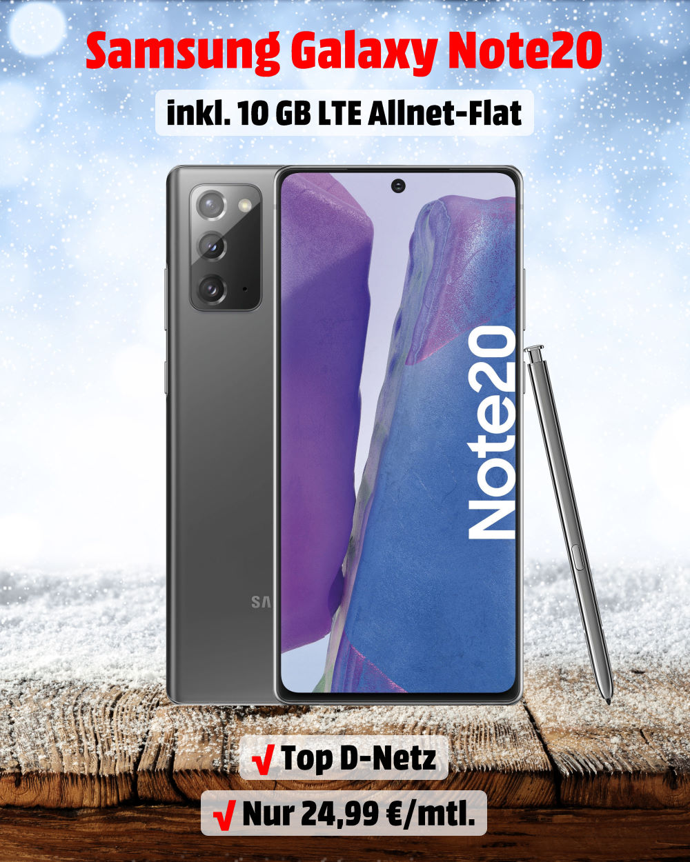 Galaxy Note20 inkl. 10 GB LTE Allnet-Flat im Top D-Netz zum Mega-Tiefpreis