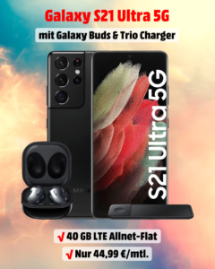 Galaxy S21 Ultra 5G Handyvertrag inklusive Galaxy Buds Live, Trio Charger und 40 GB LTE Allnet-Flat