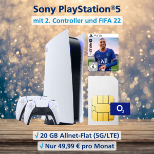Playstation 5 Disc Edition inkl. zweitem Controller, Fifa 22 und 20 GB 5G-LTE Allnet-Flat